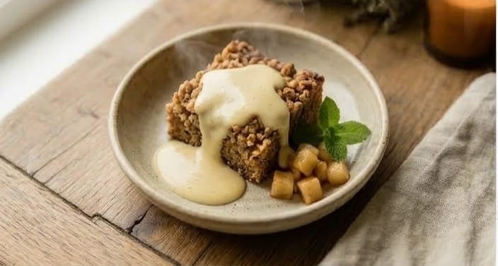 Warm Apple Crumble with Vanilla Custard